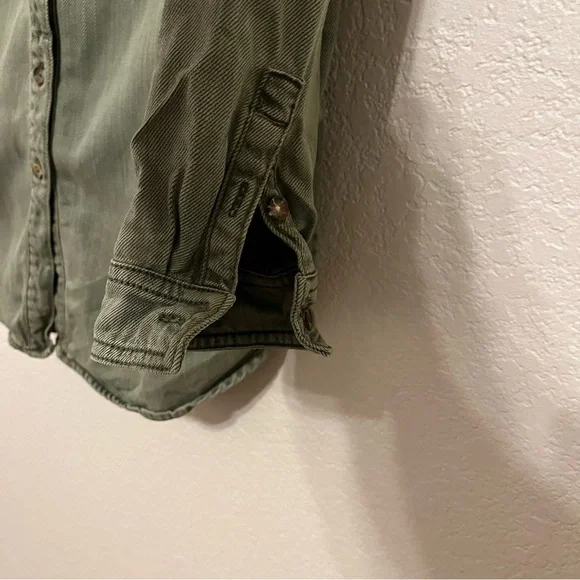 Anthropologie Olive Green and Bronze Sequin Button Down Shirt Size 8 - Picture 10 of 16